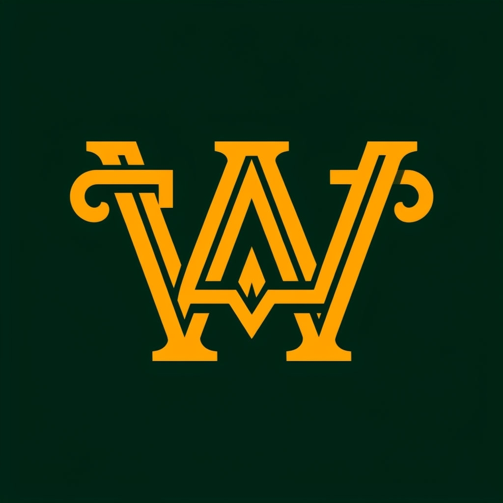 Elegant Golden Interwoven WA Monogram Design on Dark Green Background Monogram