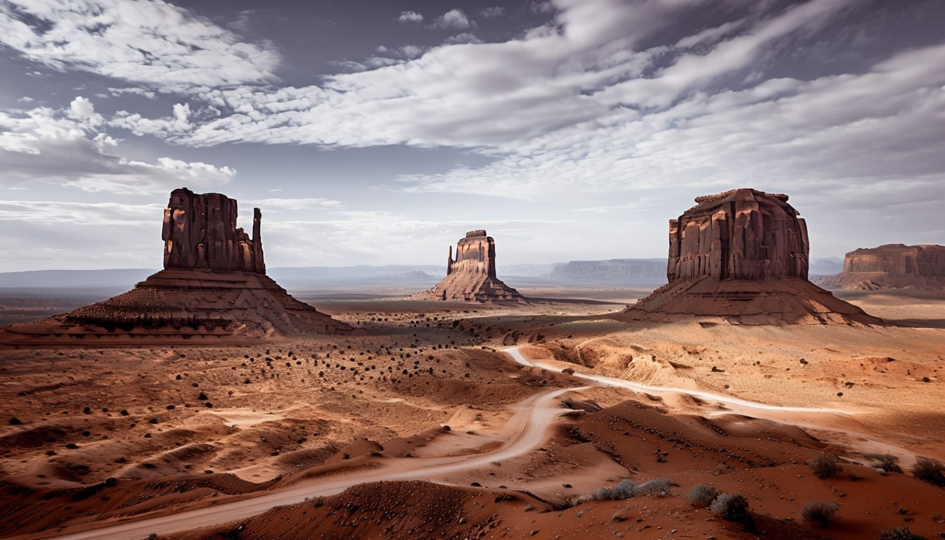 Serene Black and White Monument Valley Landscape Background