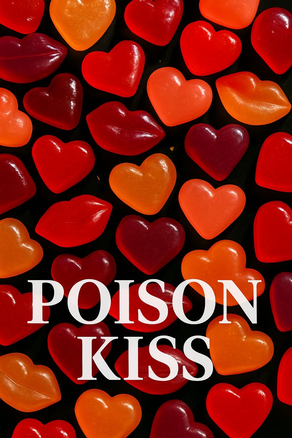 Vibrant Close-Up Poison Kiss Heart-Shaped Candies Poster