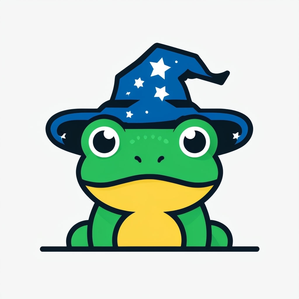 Whimsical Green Frog Wizard Icon Sticker