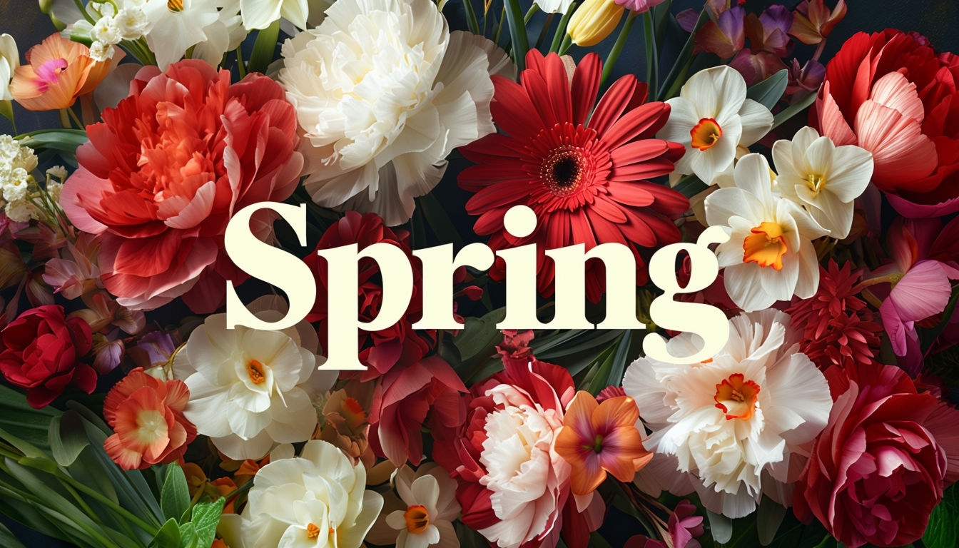 Vibrant Floral Arrangement Spring Poster with Bold Typography