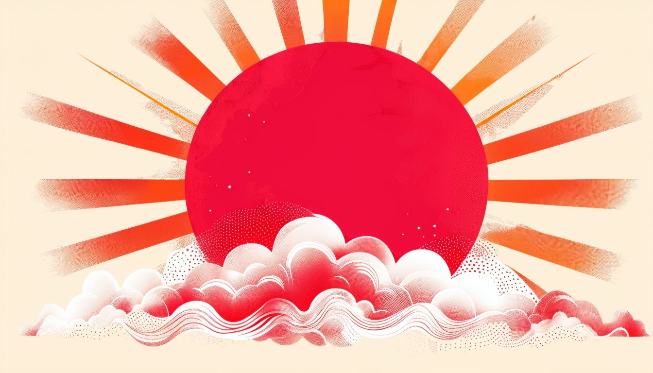 Vibrant Crimson Sun with Textured Clouds Minimalist Background Virtual Backgrounds