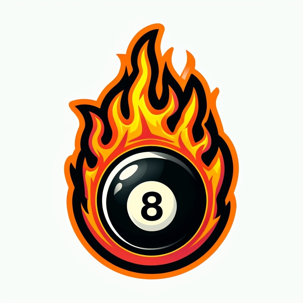 Retro Black Eight Ball Flames Graphic Design Hat