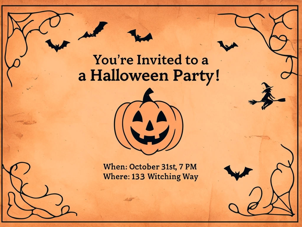 Vintage Halloween Party Invitation with Classic Jack-O'-Lantern Design Card