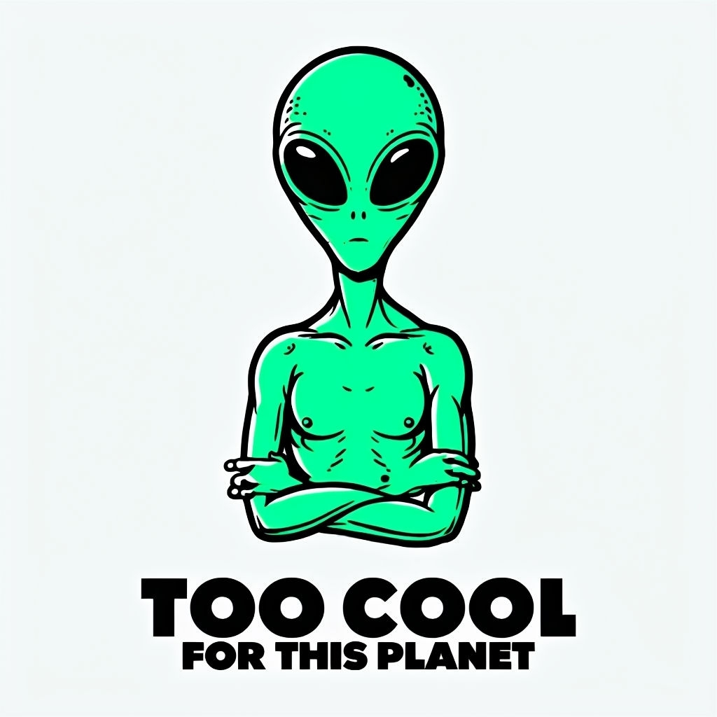Cool Mint Green Alien Cartoon with Fun Phrase T-Shirt