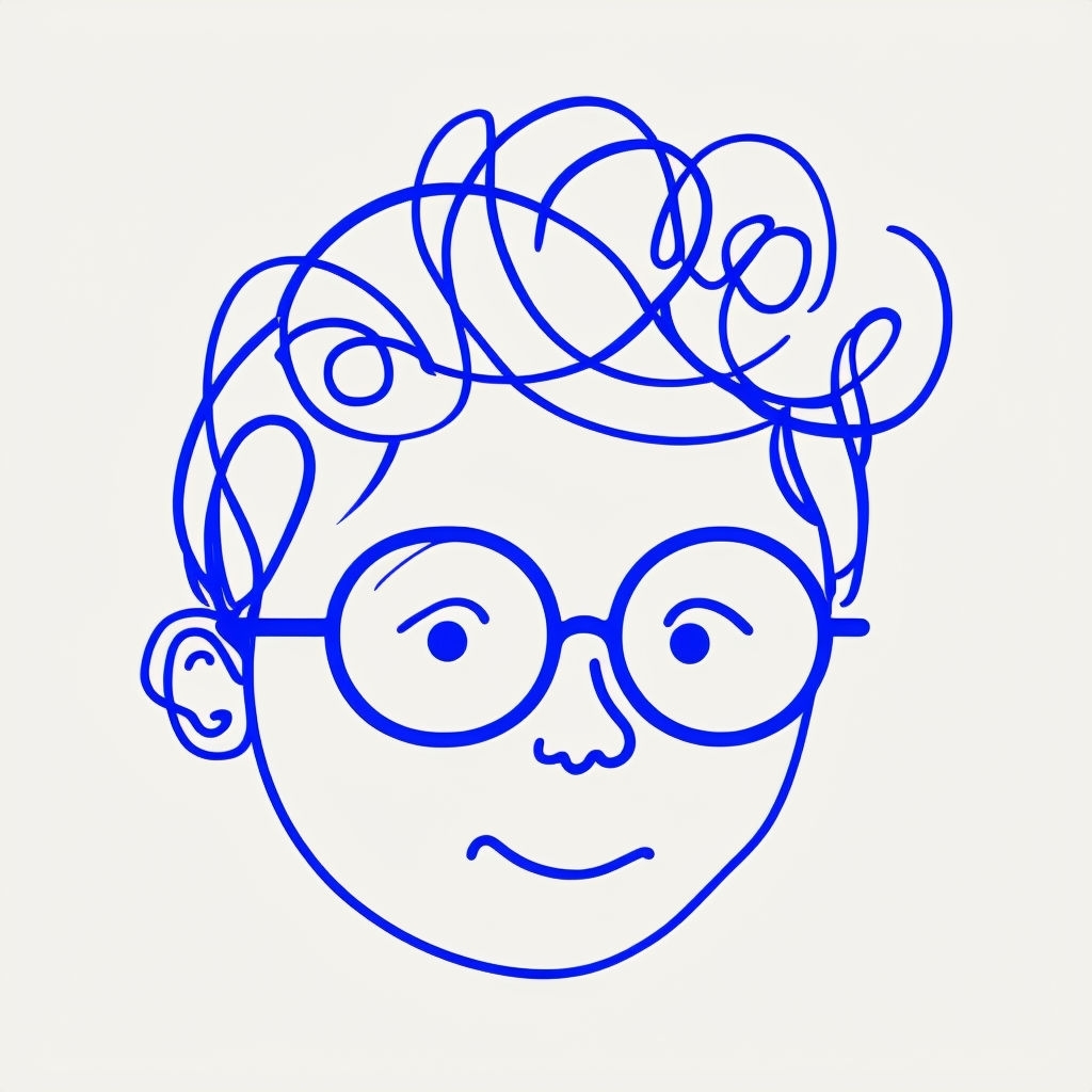 Minimalist Blue Line Drawing of Child's Face Poster