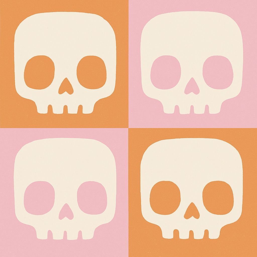 Minimalist Skull Silhouettes in Pastel Grid Pattern Sticker