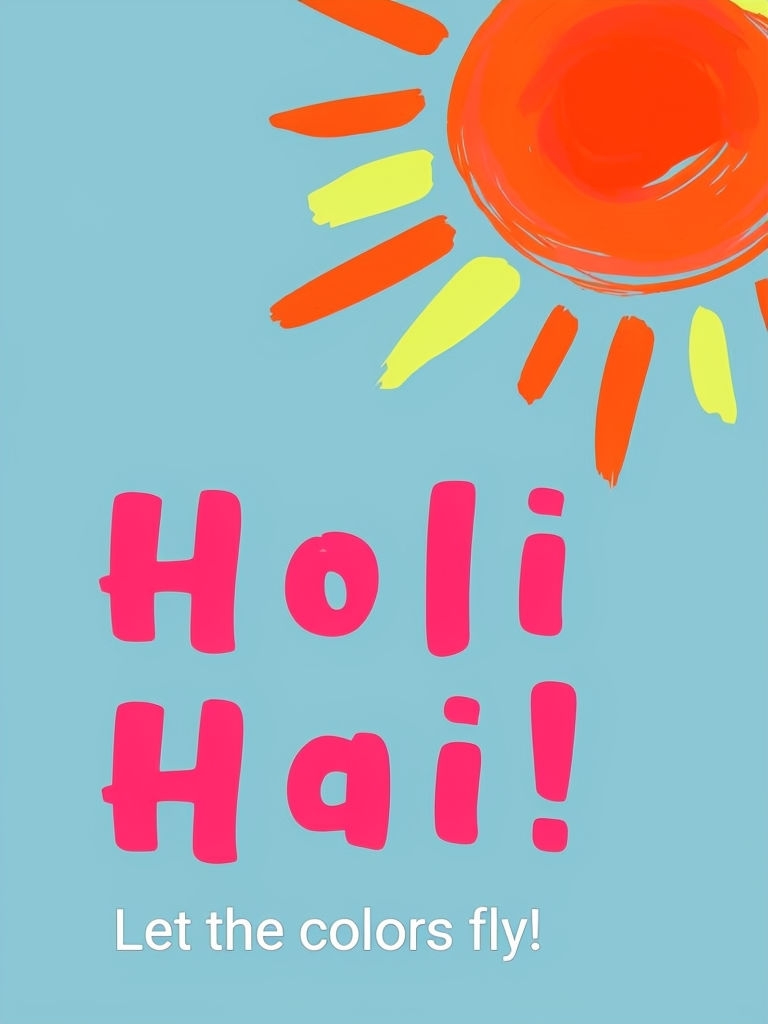 Vibrant Minimalist Holi Greeting Card with Colorful Sun Illustration