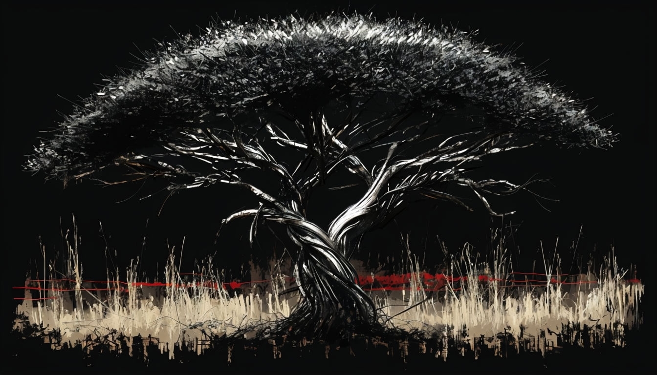 Striking Monochromatic Acacia Tree Digital Artwork Background