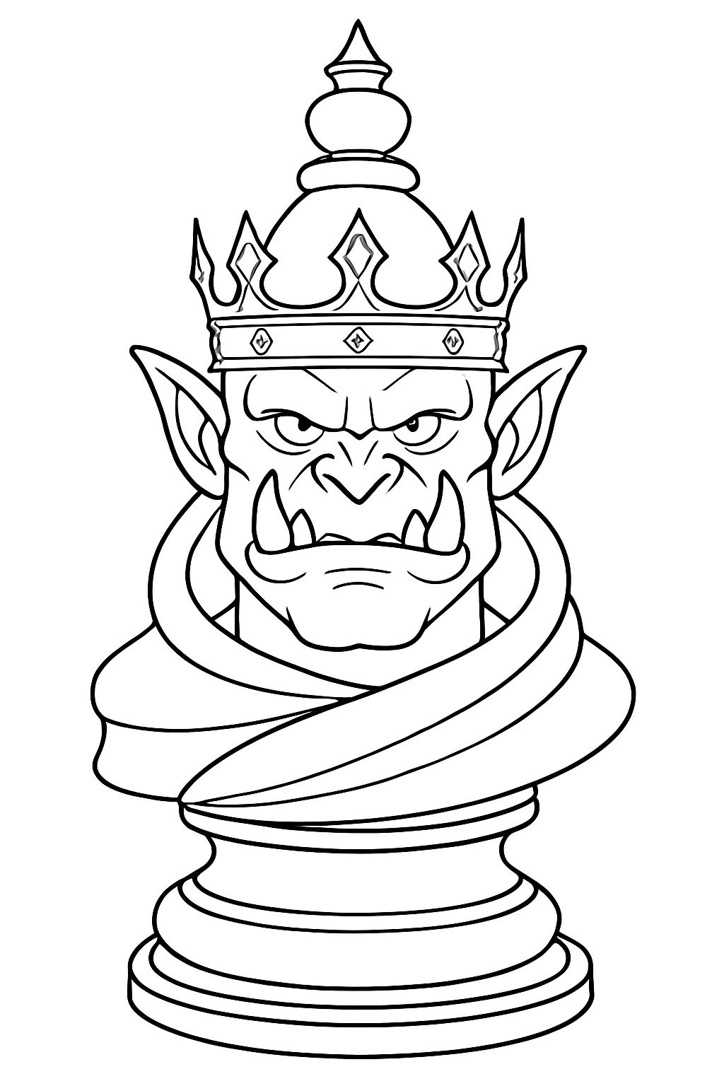 Ornate Orc King Chess Piece Line Drawing Coloring Book Page