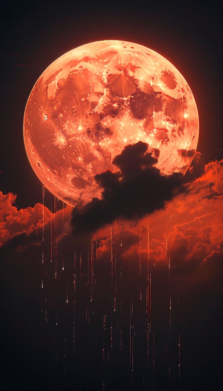 Stunning Red-Orange Full Moon with Dark Cloud Mobile Wallpaper
