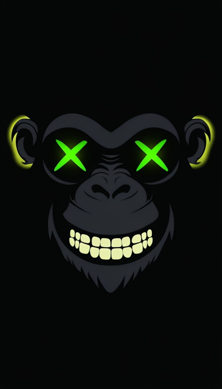 Eerie Stylized Neon Green Monkey Face Illustration Phone Case Cover