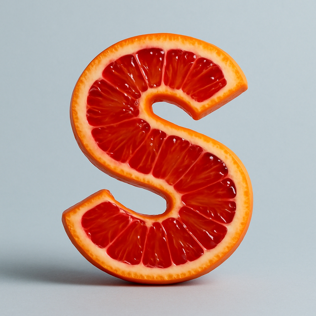Grapefruit-Inspired Letter S Typography Art Monogram