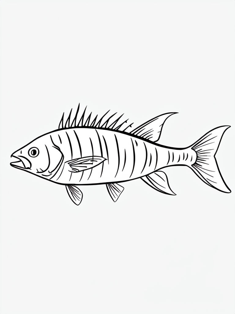 Minimalist Line Drawing of a Fish Illustration for Coloring Book Pages