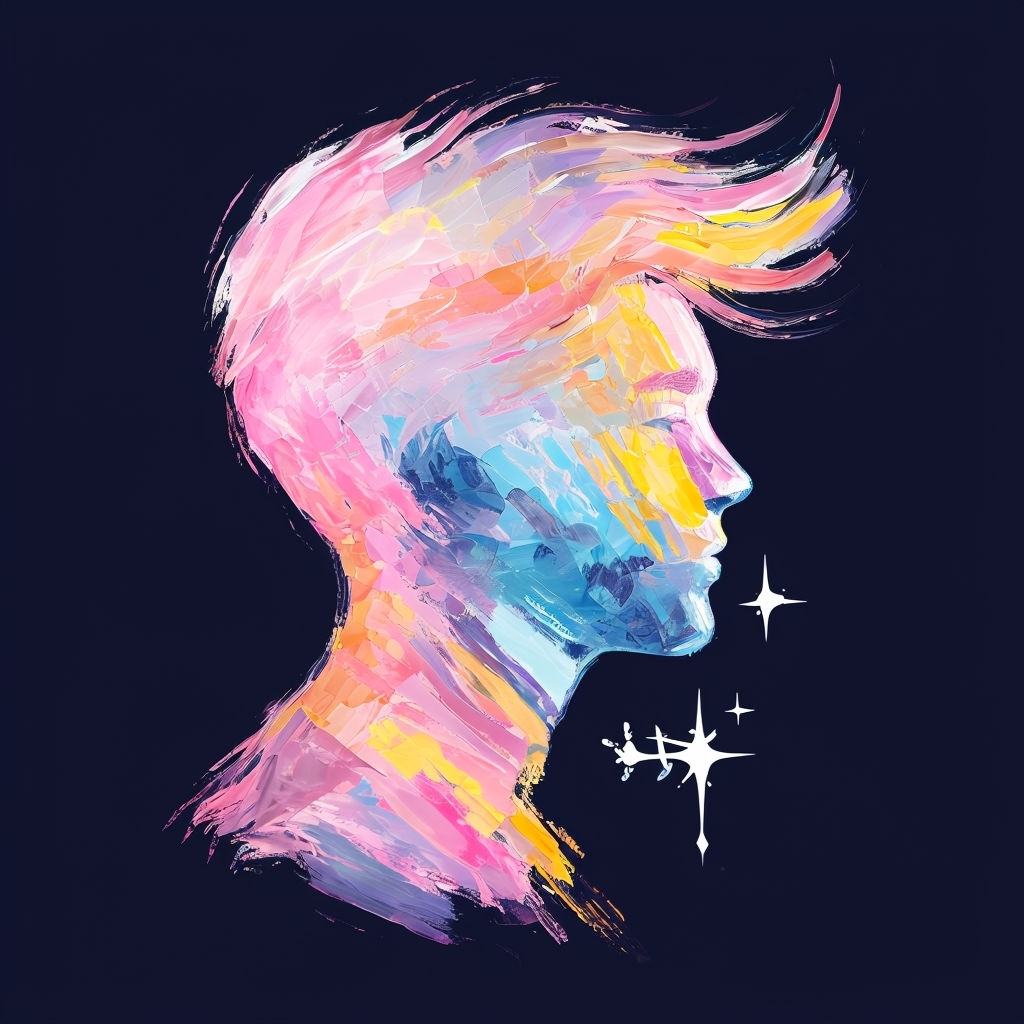 Vibrant Colorful Silhouette Profile on Navy Background T-shirt