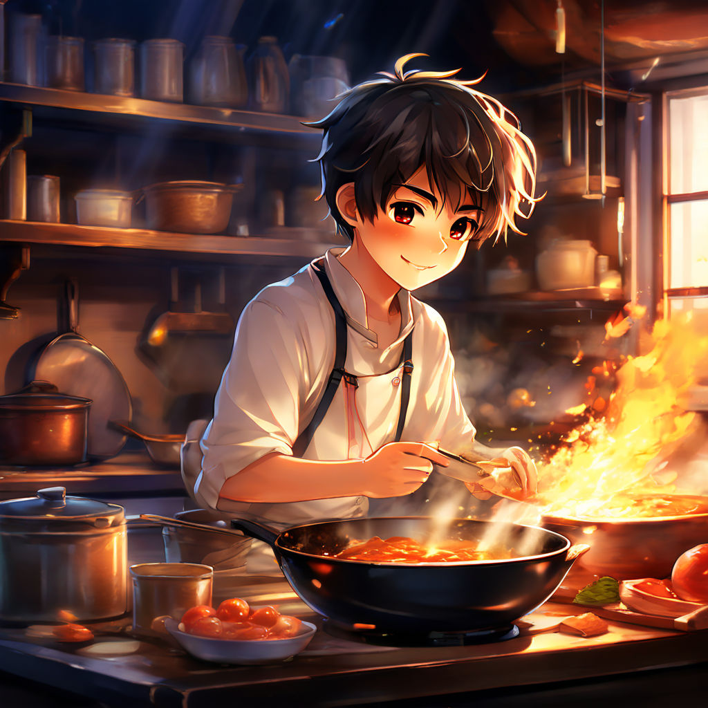 Anime boy cooking by Matthew - Playground