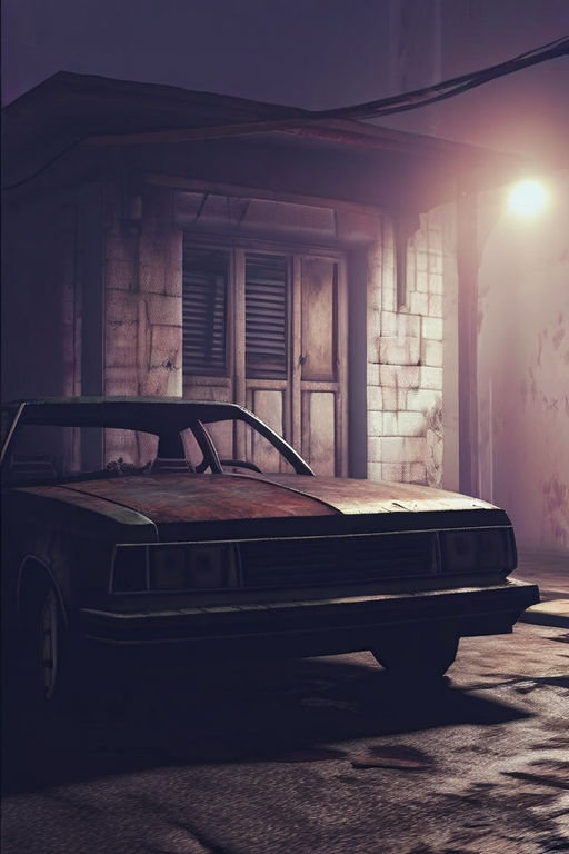 Ps1 video game scene of old abandoned car with open door by Voinch ...