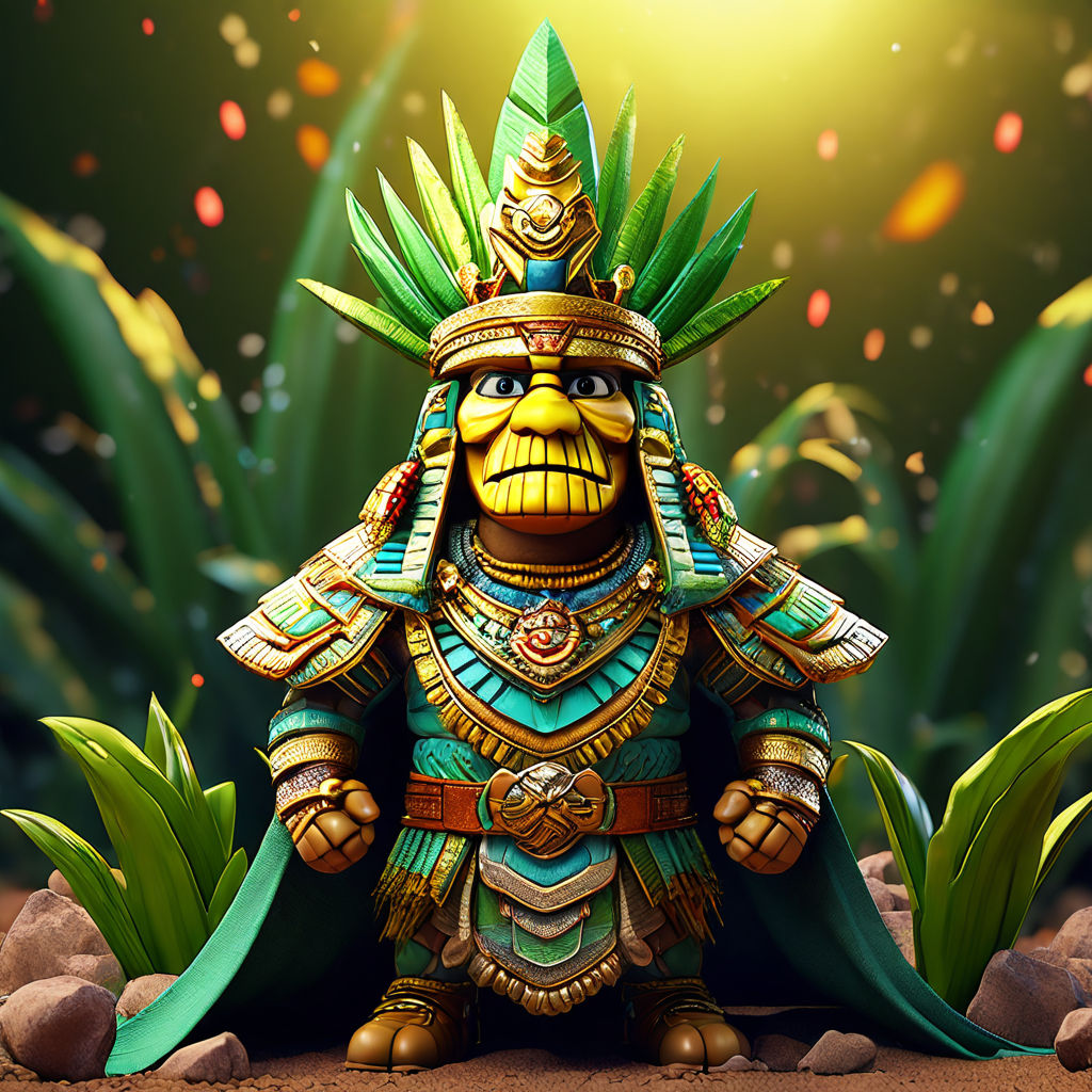 A cartoon corn on the cob with costume of am aztec emperor w... by ...