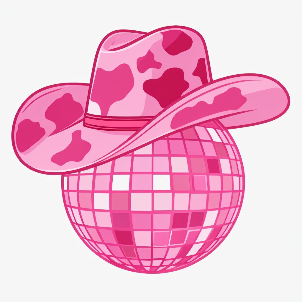 Playful Pink Disco Ball with Cowboy Hat Sticker