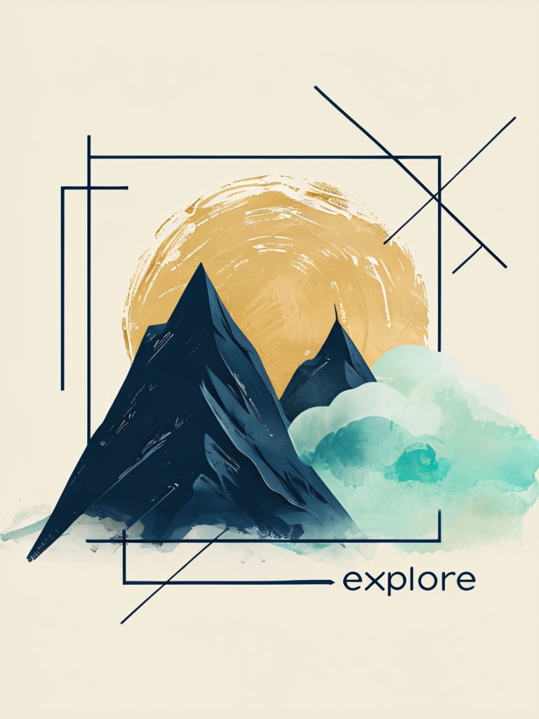 Minimalist Mountain and Sun Explore Design T-Shirt