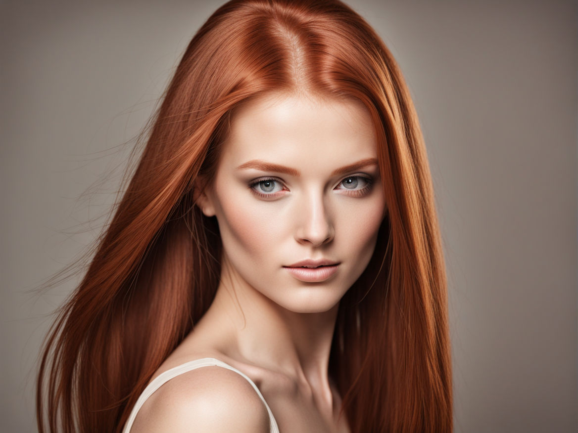 a woman with red hair and blue eyes