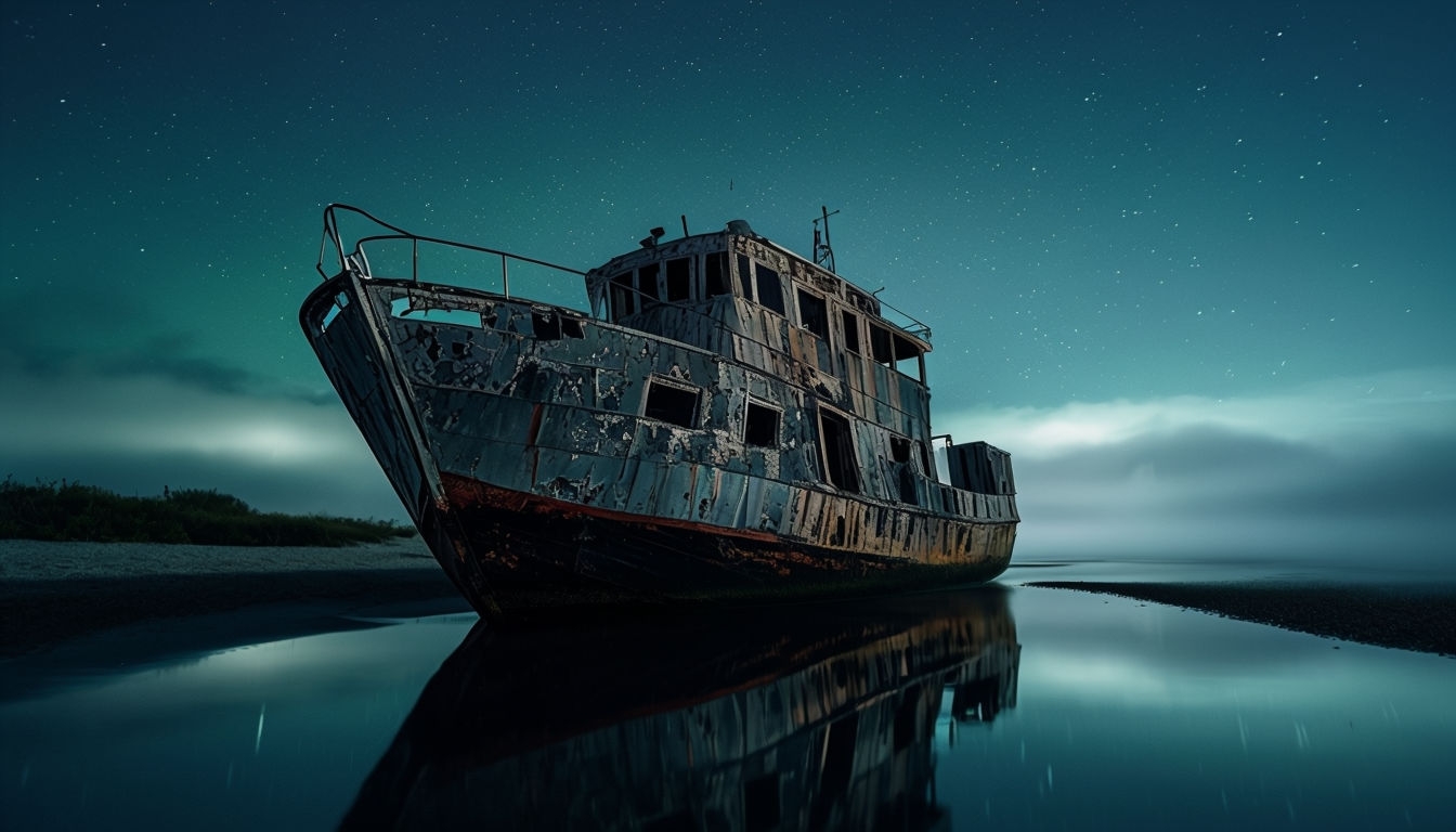 Abandoned Boat at Night with Starry Sky Virtual Background
