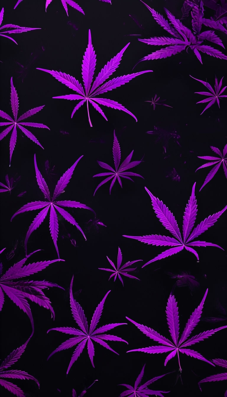 Vibrant Purple Cannabis Leaves on Black Background Phone Case Cover