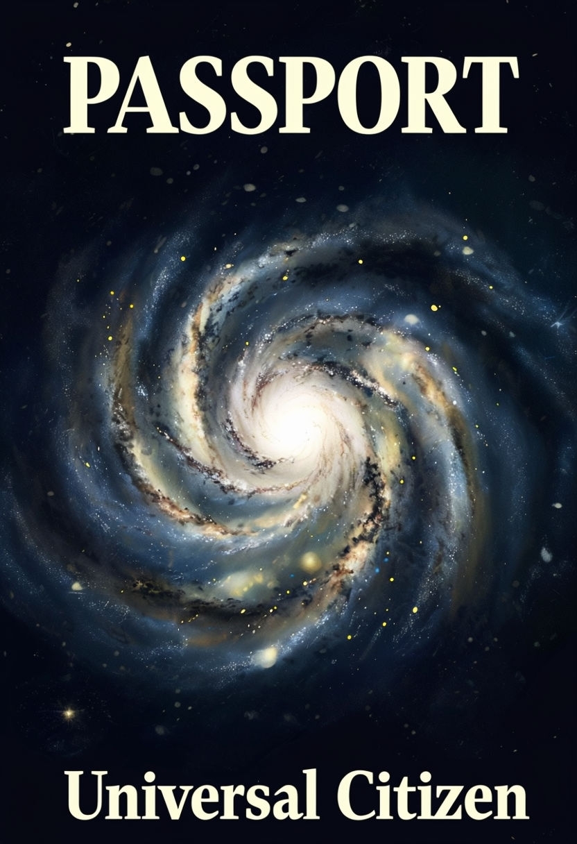 Vivid Spiral Galaxy with Bold 'Passport' Text T-Shirt
