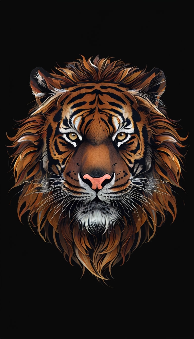 Regal Tiger's Face Digital Art with Detailed Fur Illustration Poster