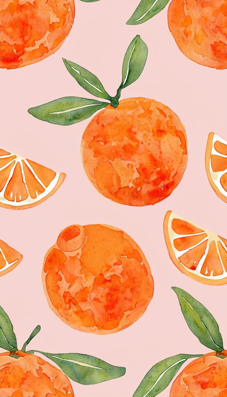 Vibrant Orange Citrus Watercolor Pattern Phone Case Cover