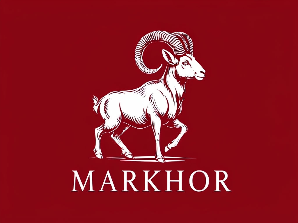 Minimalist White Ram Logo with Bold MARKHOR Typography