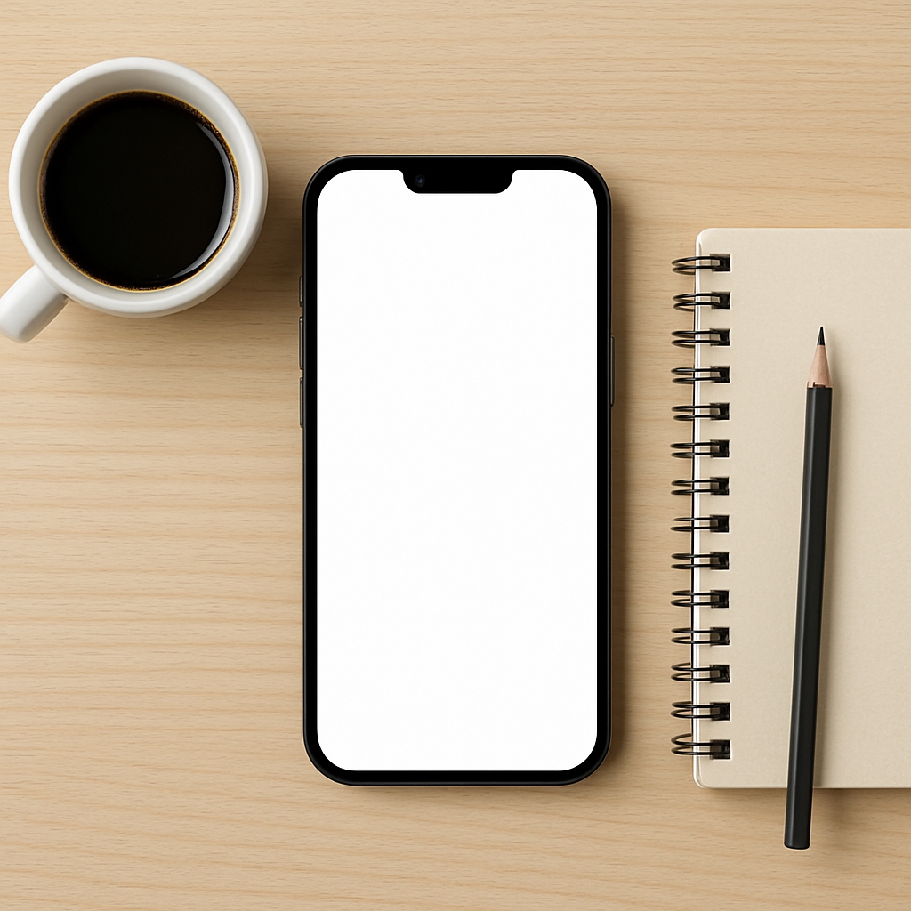 Minimalist Smartphone and Coffee Setup Mockup on Beige Background