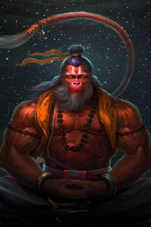 Monkey Faced Buffed Man With Long Tail Meditating By Tsuki Playground