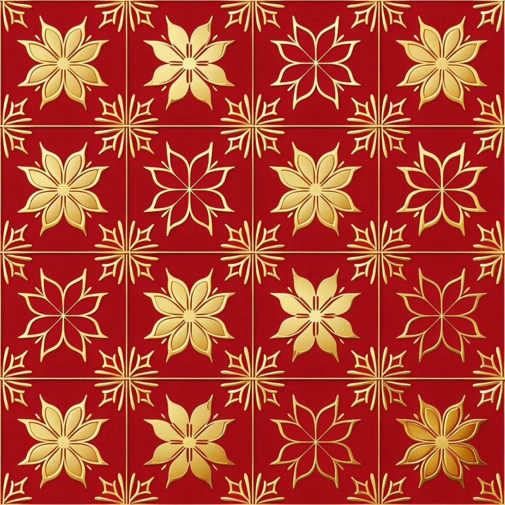 Elegant Gold Floral Seamless Pattern on Rich Red Background