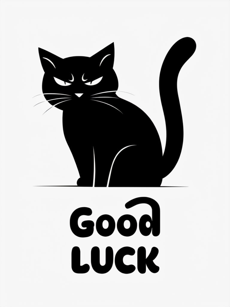 Minimalist Black Cat Silhouette with Good LUCK Text Poster