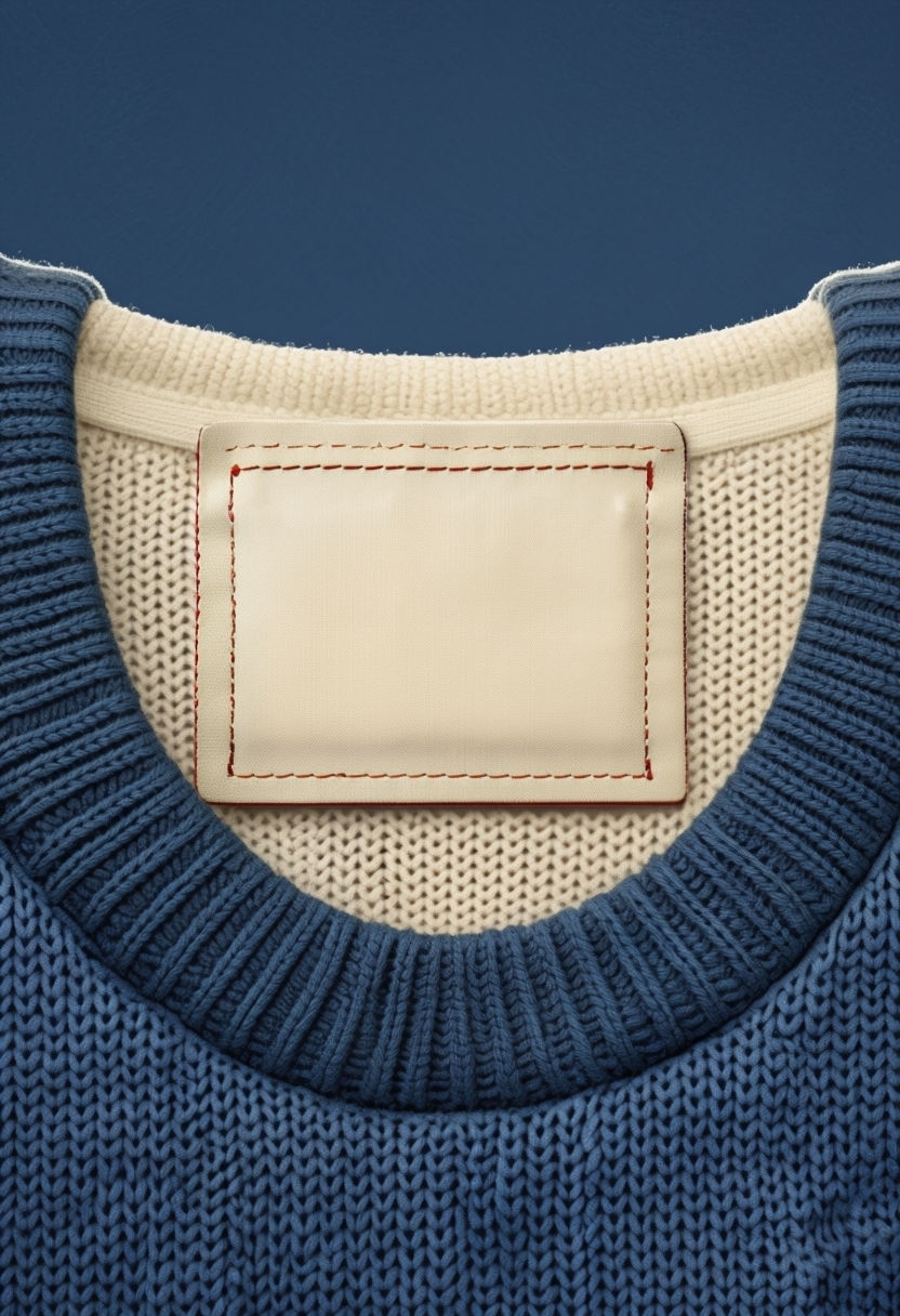 Retro Varsity Sweater Tag Design with Cream and Navy Colors Mockup