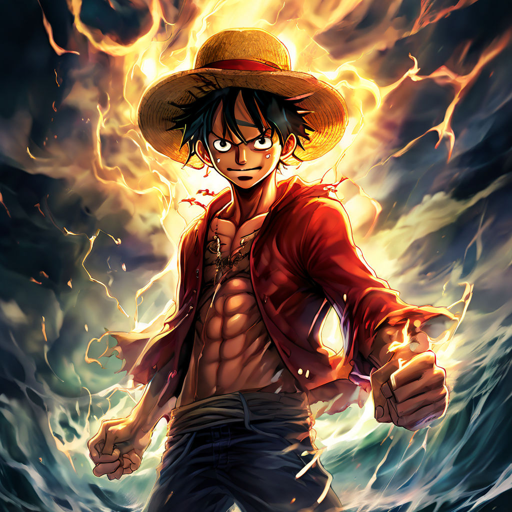 Luffy embracing the power of the Nika as a god from 