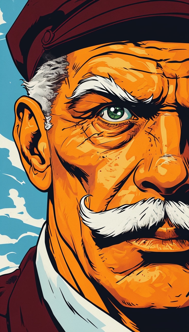 Vibrant Comic Style Elderly Man Portrait Mobile Wallpaper