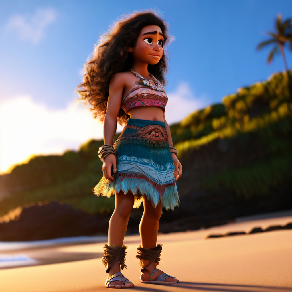 Moana is standing. wearing below the knee tribe skirt and. ... by ...