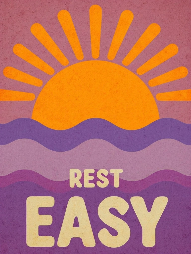 Retro Graphic Illustration of a Half-Submerged Sun and Water Poster