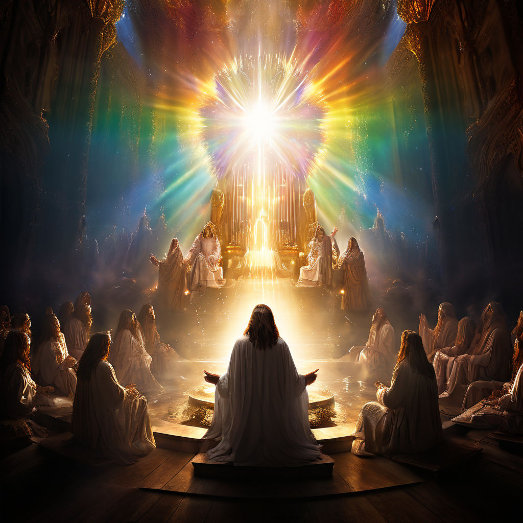 Throne room in heaven Jesus sitting on throne rainbow light ... by ...