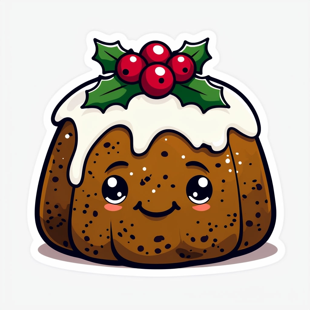 Joyful Cartoon Christmas Plum Pudding Character Sticker