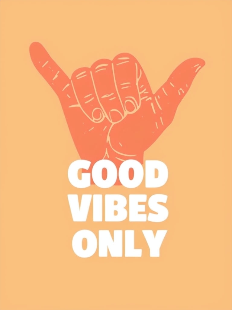 Coral Orange Shaka Hand Good Vibes Only Minimalist Art Poster