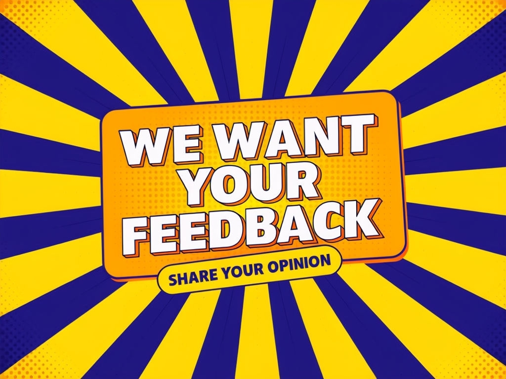 Retro Comic Style Feedback Request Graphic for Engagement Social Media Post