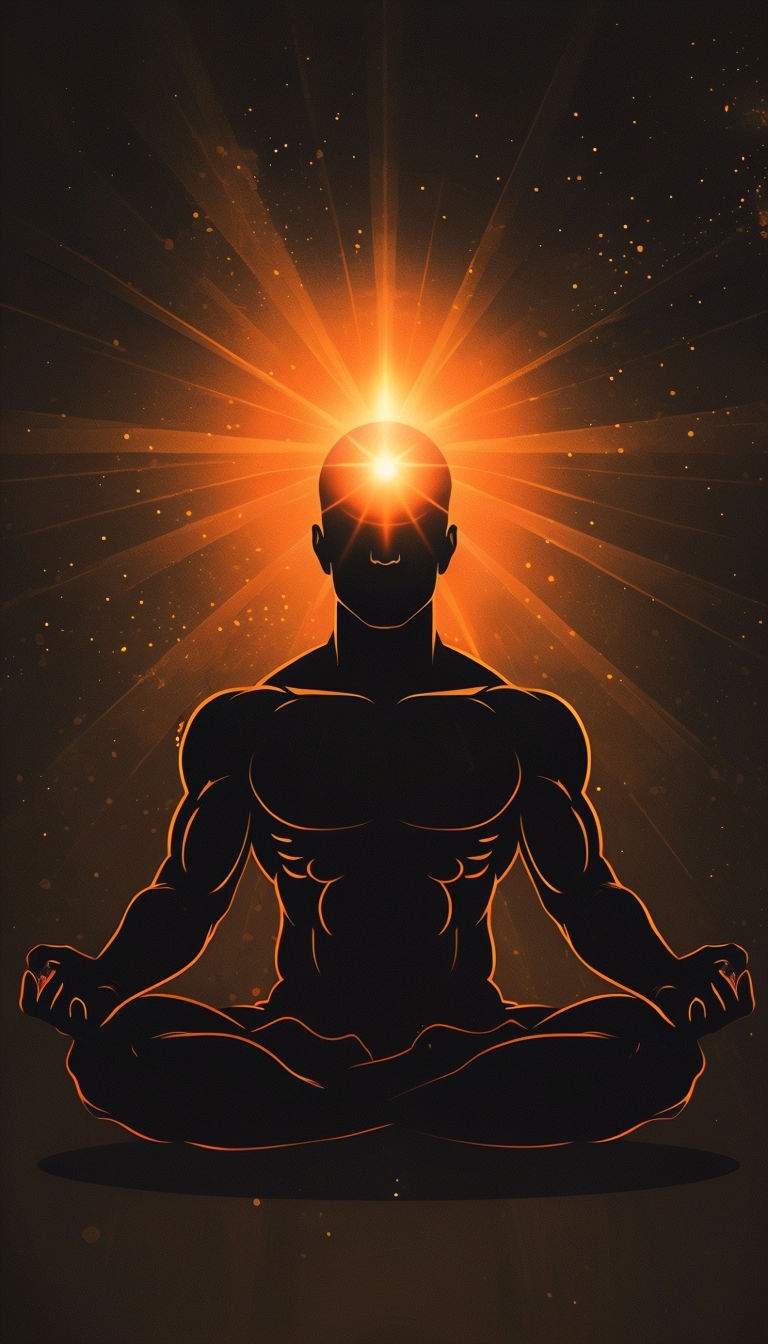 Muscular Human Silhouette Meditating with Chakra Glow T-Shirt