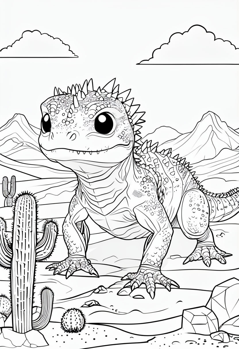 Curious Spiky Lizard Cartoon Illustration for Coloring Book Pages