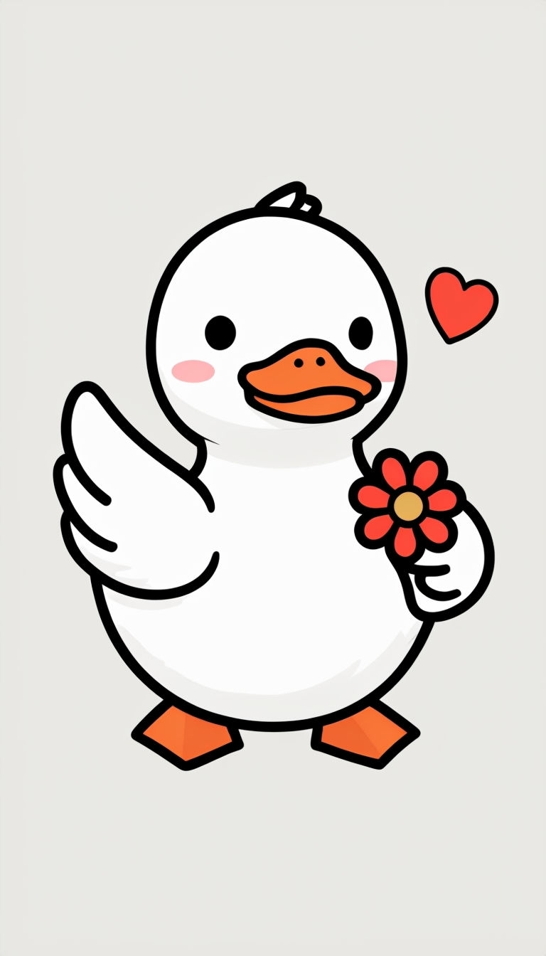 Cute Cartoon White Duck with Flower and Heart Phone Case Cover