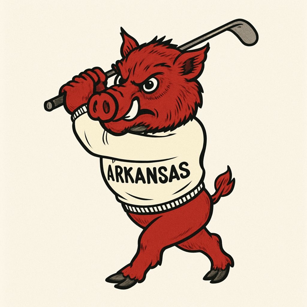 Fierce Cartoon Razorback Boar Golfing Sticker
