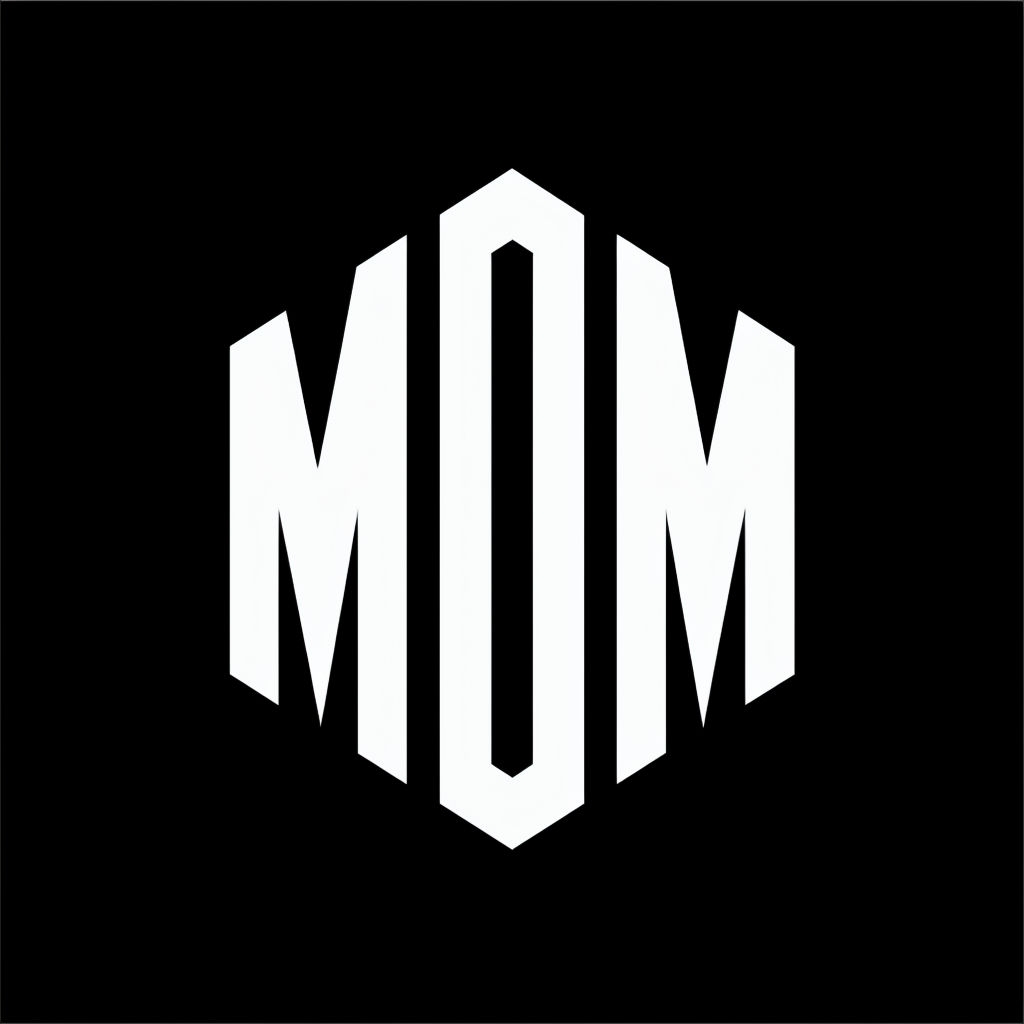 Bold Modern MOM Geometric Logo Design on Black Background Monogram