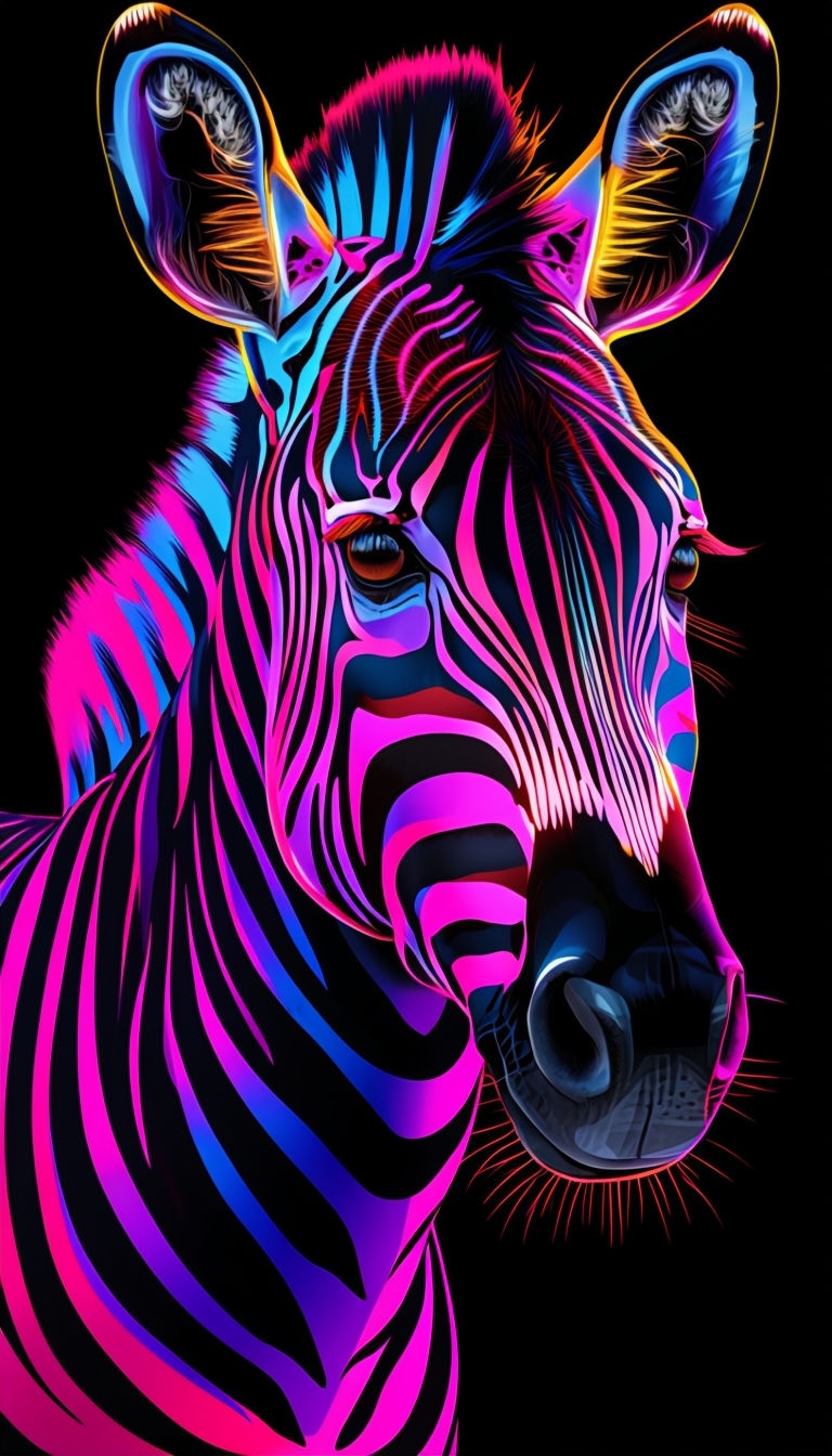 Vibrant Neon Zebra Illustration with Electric Colors Mobile Wallpaper